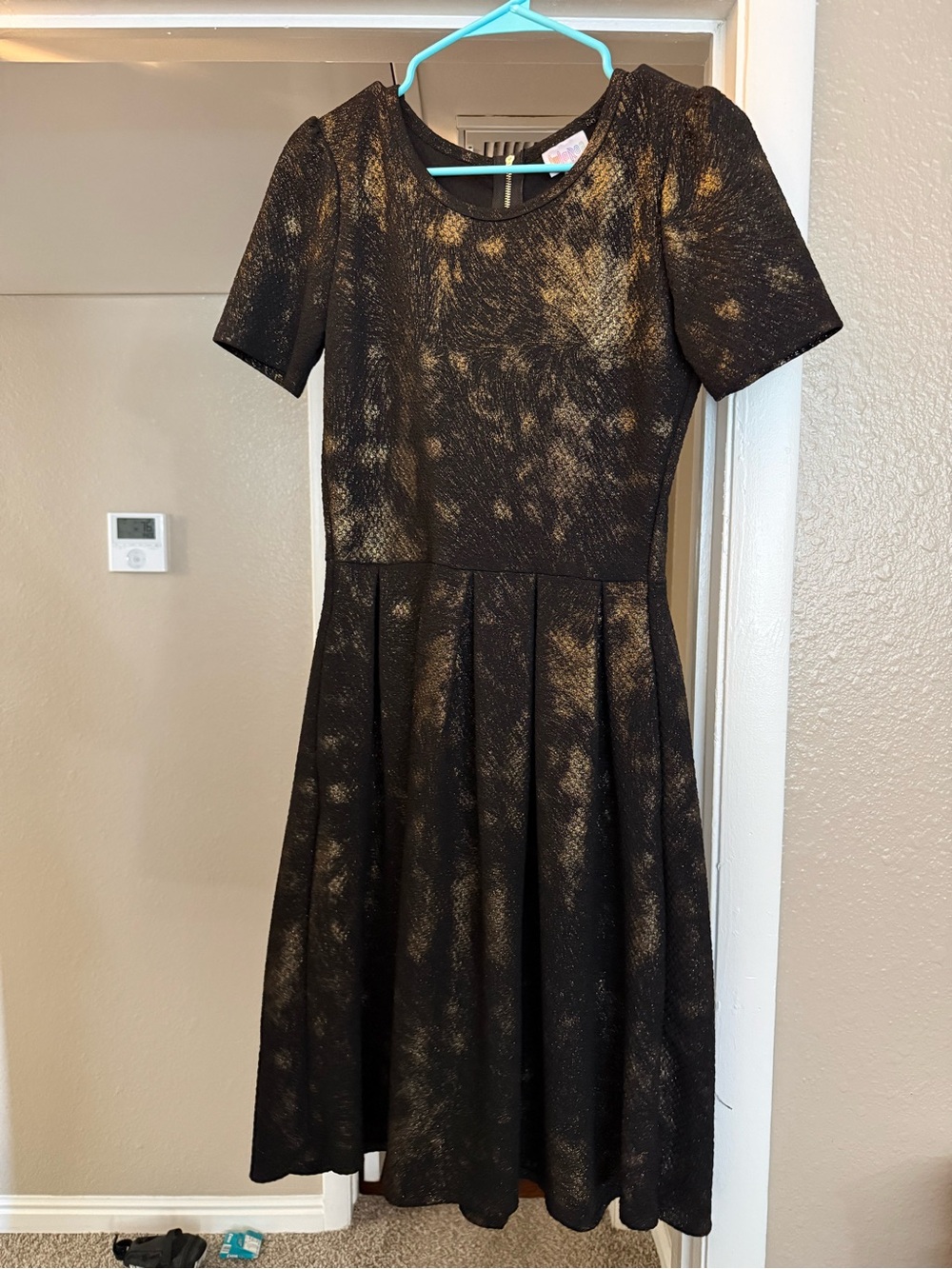 LuLaRoe Black Dress with Gold Metallic Accents - Midi Fit-and-Flare